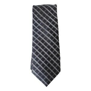 MICHAEL KORS Black Silver Gray Dual Cord Grid Silk Slim Tie
